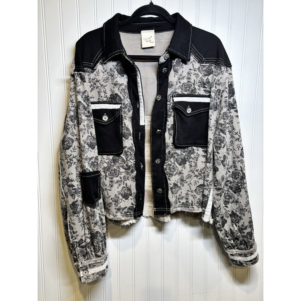Artistic Works By Lu Women’s M Black Gray Floral Lace Shacket Jacket Shabby Chic